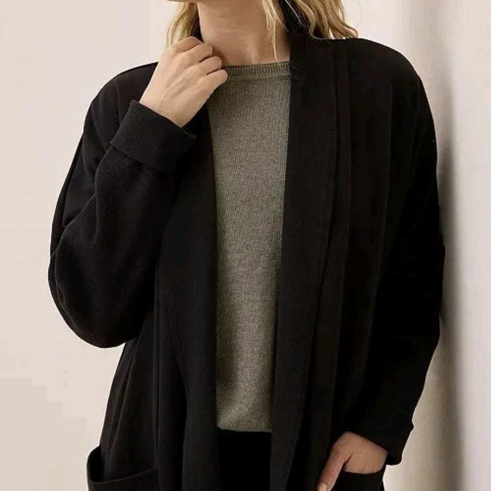 Pact Black Airplane Wrap Open Front Organic Cotton Cardigan sz XL/XXL - Picture 2 of 4